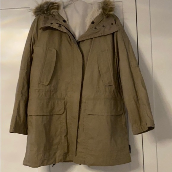 COACH Women's Khaki Faux Fur Hood Sherpa Lined Winter Jacket Size M - Picture 1 of 5